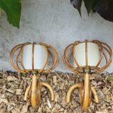 Pair of rattan wall lights by Louis Sognot 1950