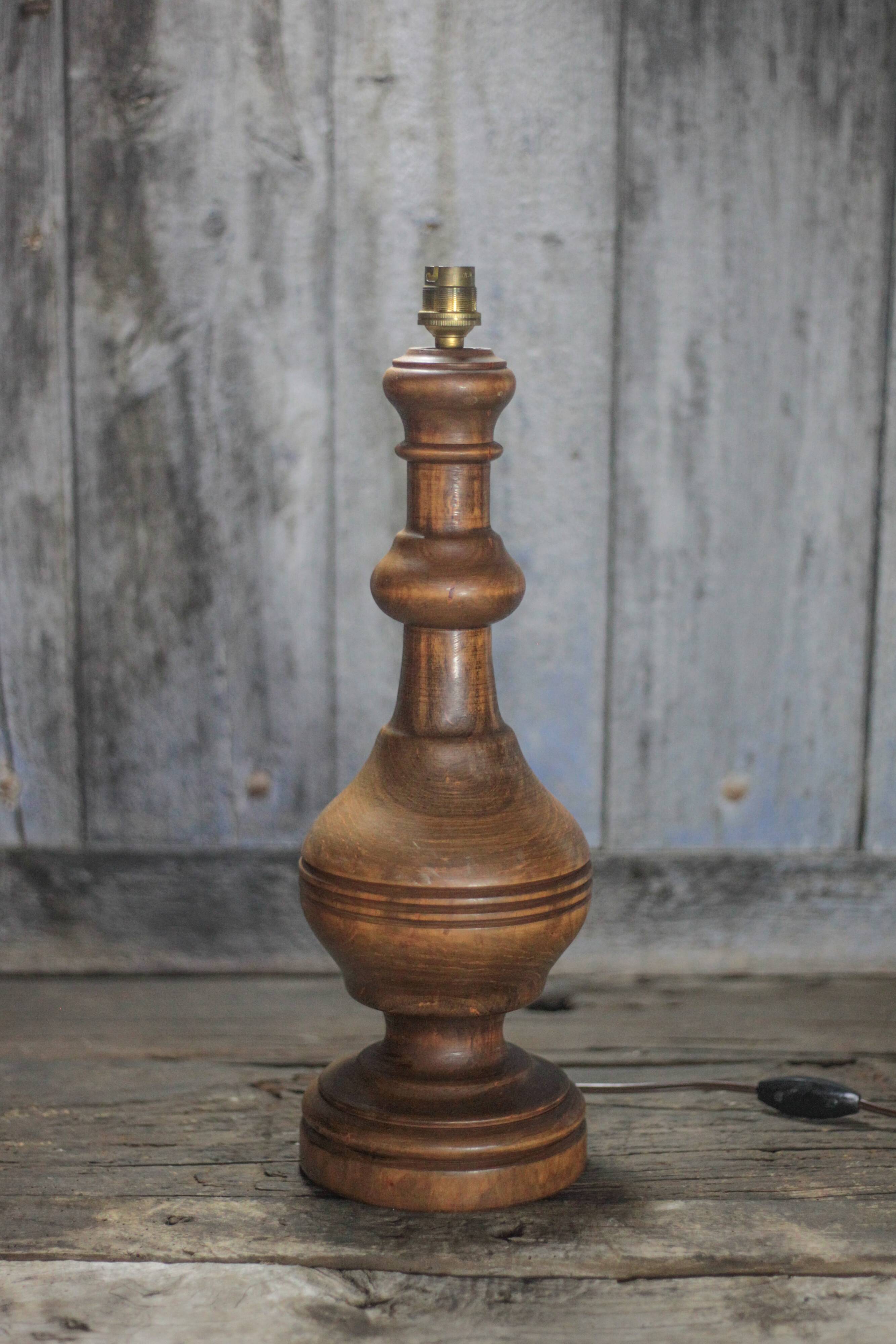 Large wooden lamp, vintage wooden lamp base, table lamp, living room lamp.