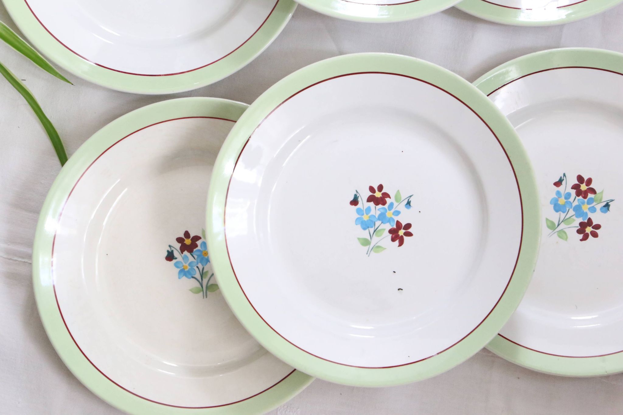 Set of 6 flat plates Moulin des Loups, Nina model, vintage French