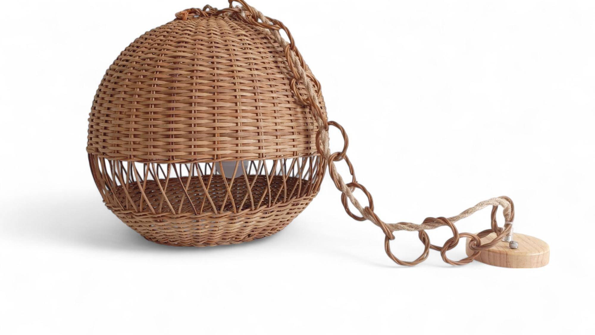 Rustic Wicker Pendant Lamp, Handcrafted in Spain, 40cm Diameter, 1970s