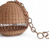 Rustic Wicker Pendant Lamp, Handcrafted in Spain, 40cm Diameter, 1970s