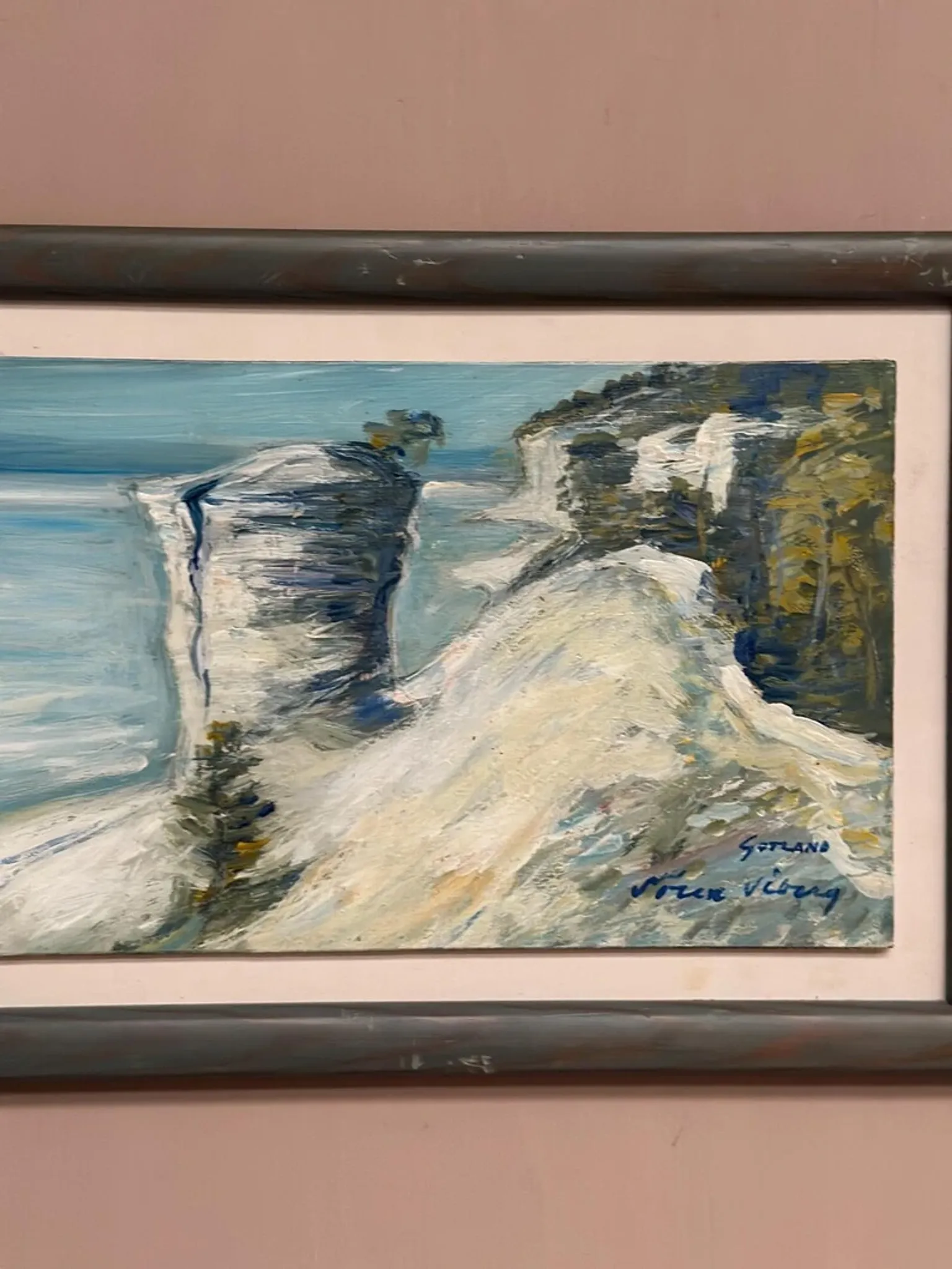 Original Swedish Oil on Panel – “Beach” by Soren Viberg – Vintage & Framed – 32 × 23 cm (12.5" × 9")