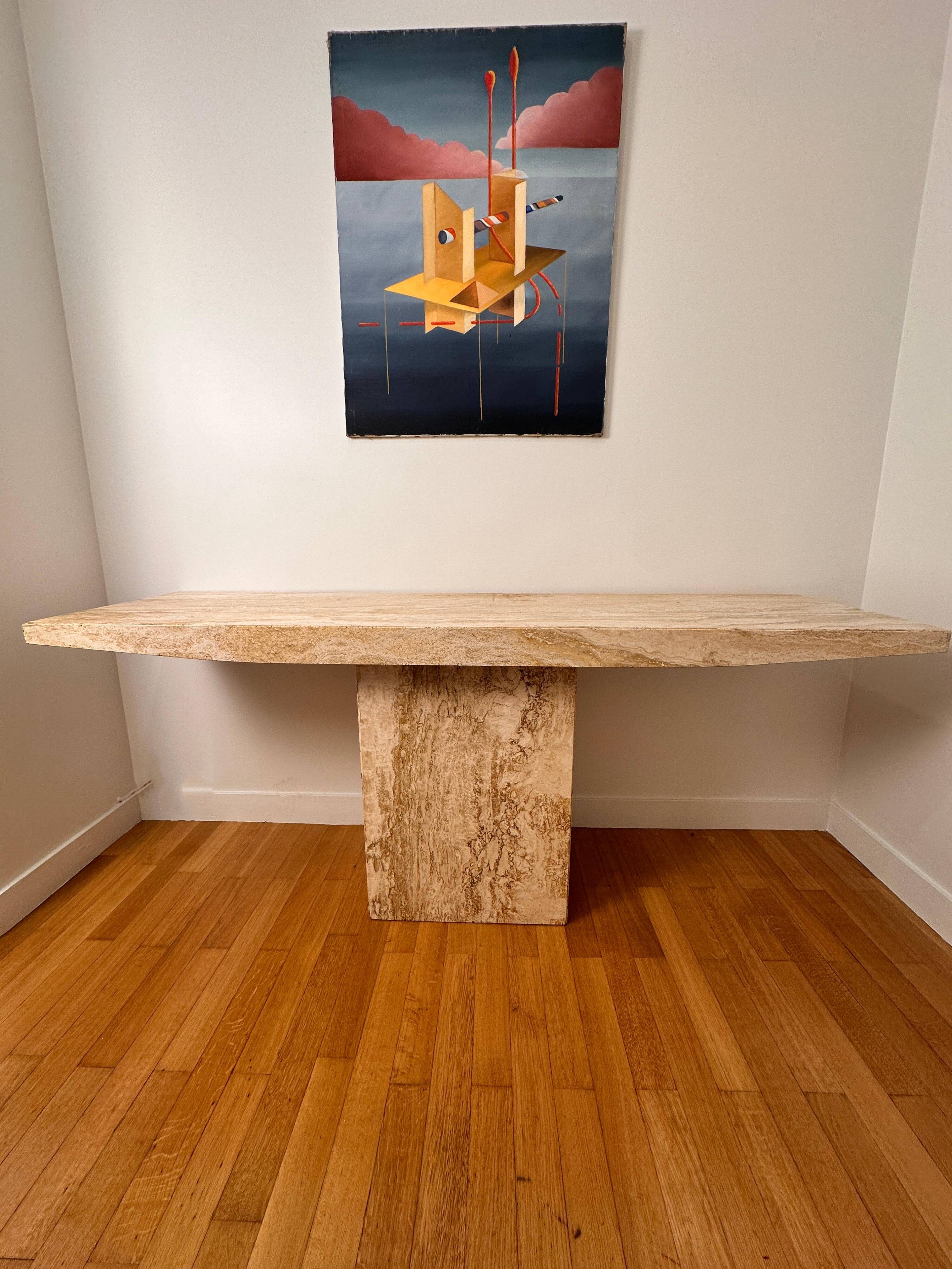 Italian Console Table, Travertine, Mid-Century Modern, 1970s Design