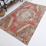 4x7 Red and Beige Turkish Vintage Rug