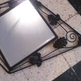 Art deco beveled mirror in wrought iron with grape decor