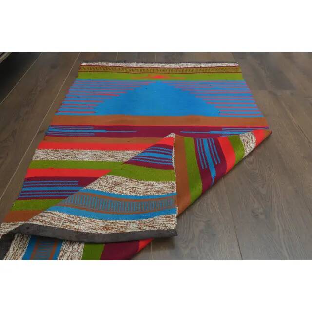 1970s Vintage Turkish Oushak Handmade Wool Cotton Blue Runner Rug  73x131