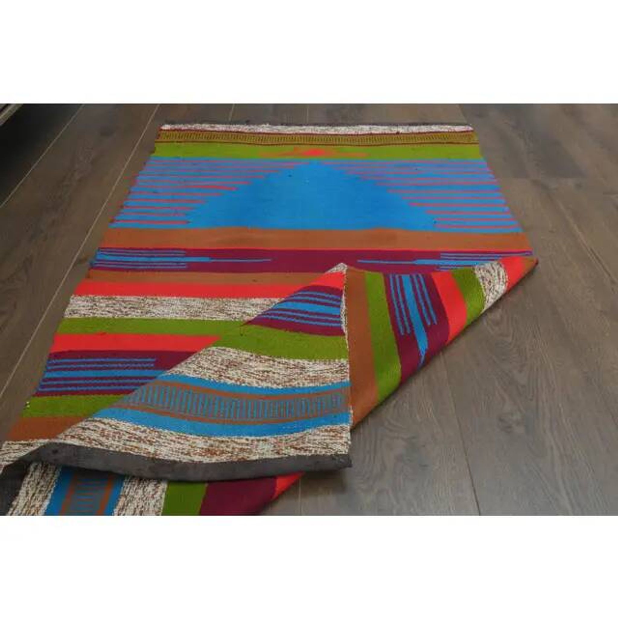 1970s Vintage Turkish Oushak Handmade Wool Cotton Blue Runner Rug  73x131