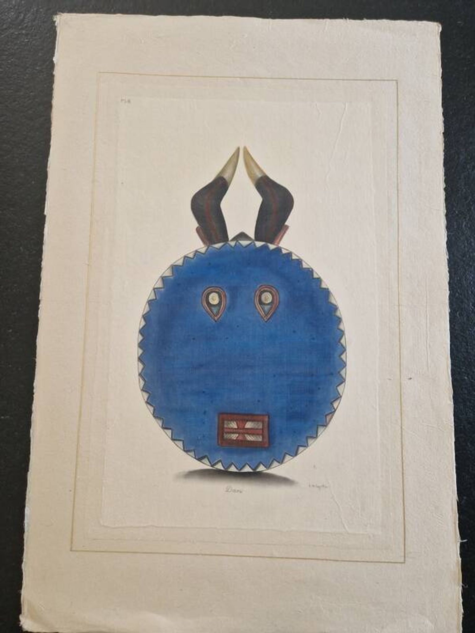 La Roche Laffitte (Born in 1943) - Watercolour drawing on silk - Dan mask