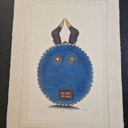 La Roche Laffitte (Born in 1943) - Watercolour drawing on silk - Dan mask