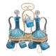 Cabaret Portieux liqueur service with 10 blue and clear glasses.