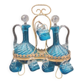 Cabaret Portieux liqueur service with 10 blue and clear glasses.