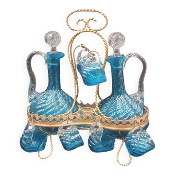 Service Cabaret Portieux liqueur avec 10 verres bleu et transparent
