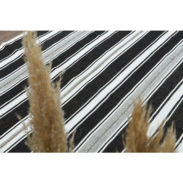 1970s Vintage Turkish Oushak Handmade  White Black Runner Rug  182x296
