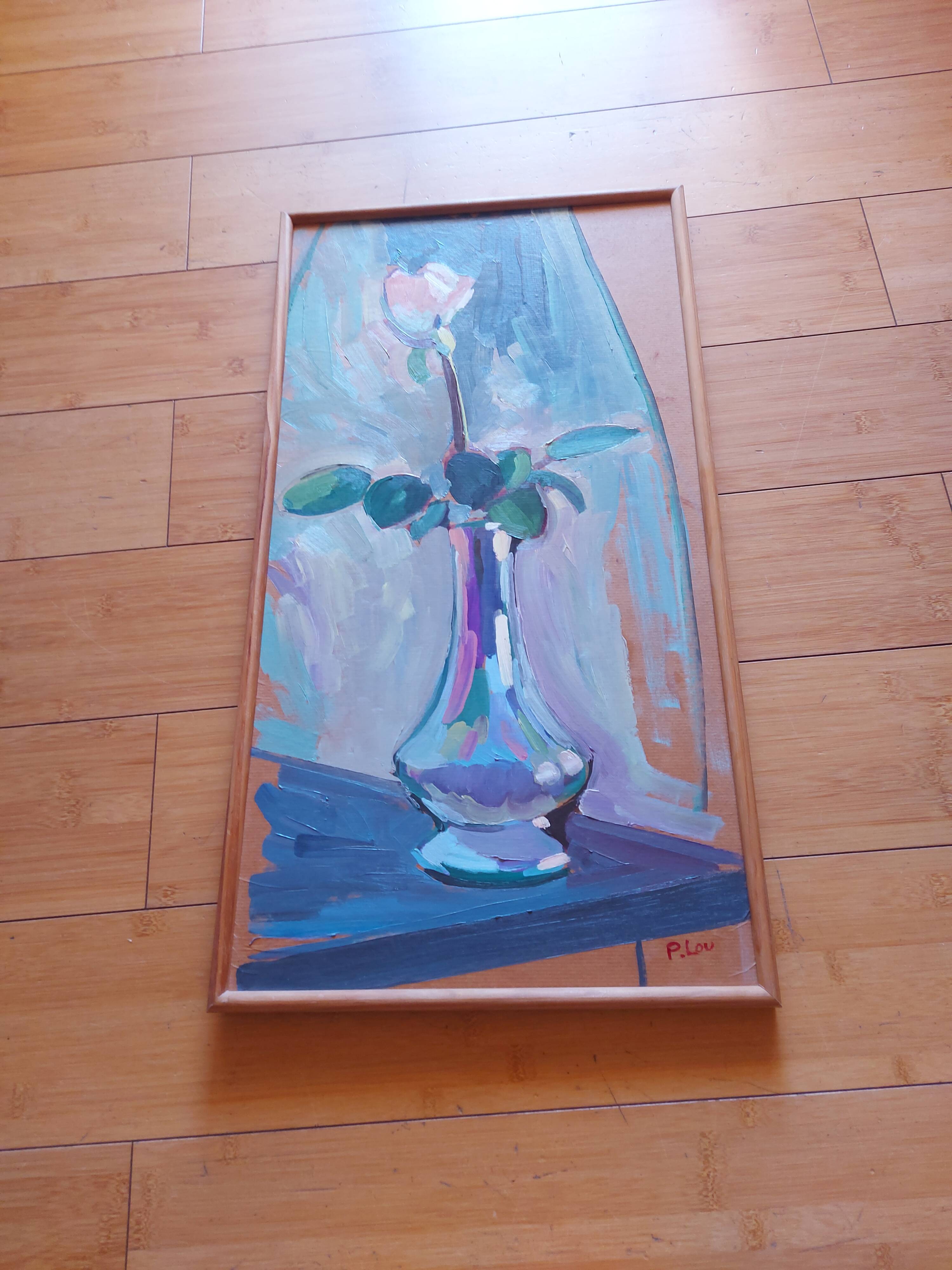 Painting, oil on wood, bouquet of flowers signed Pascal Louvet