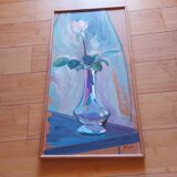 Peinture , huile sur bois , bouquer de fleurs signé Pascal Louvet