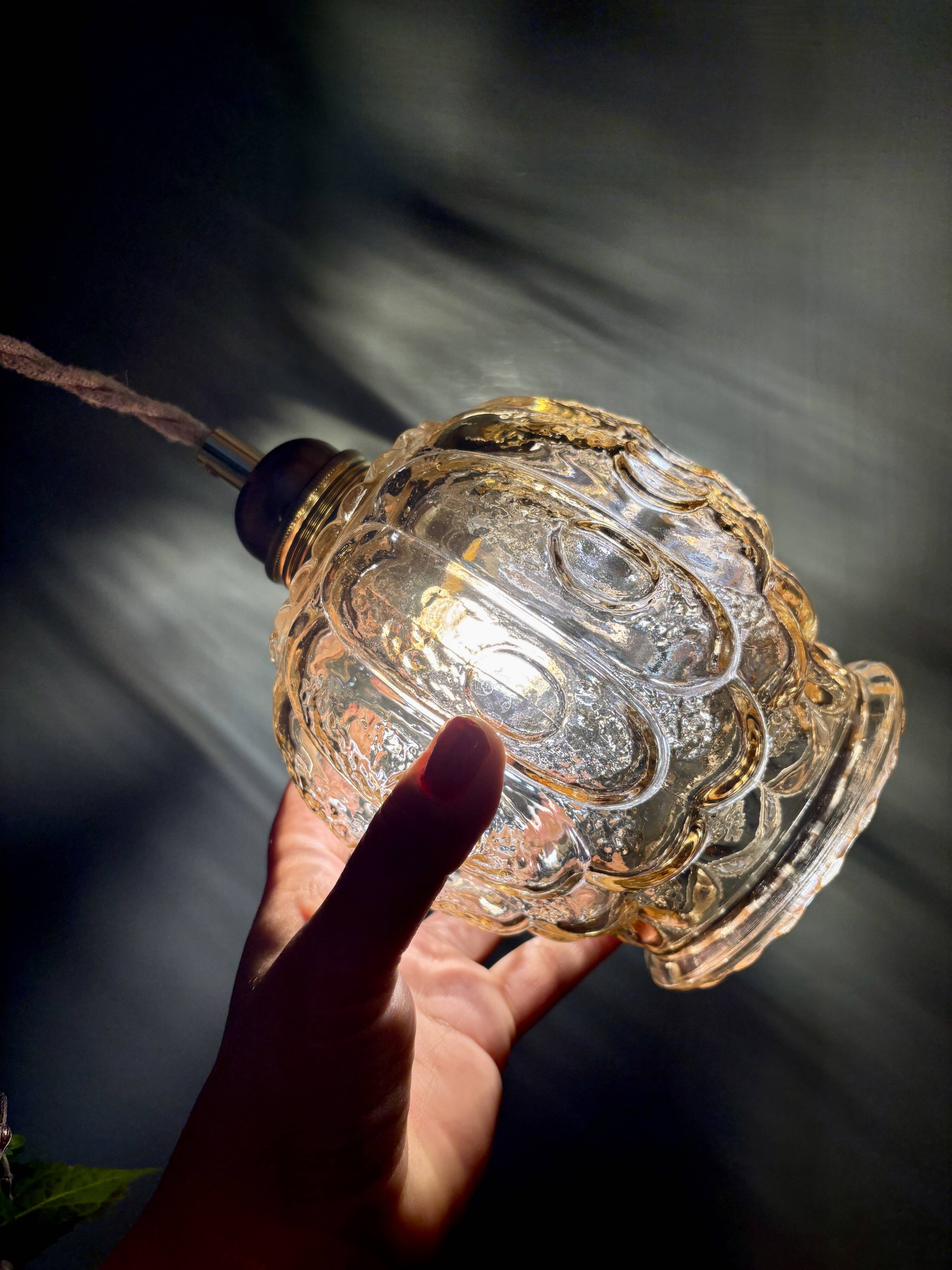 Vintage amber glass tulip pendant light
