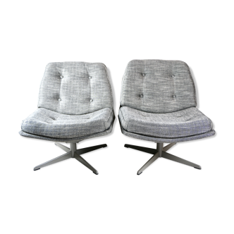 Paire de fauteuils pivotants noir et blanc vintage, années 1970