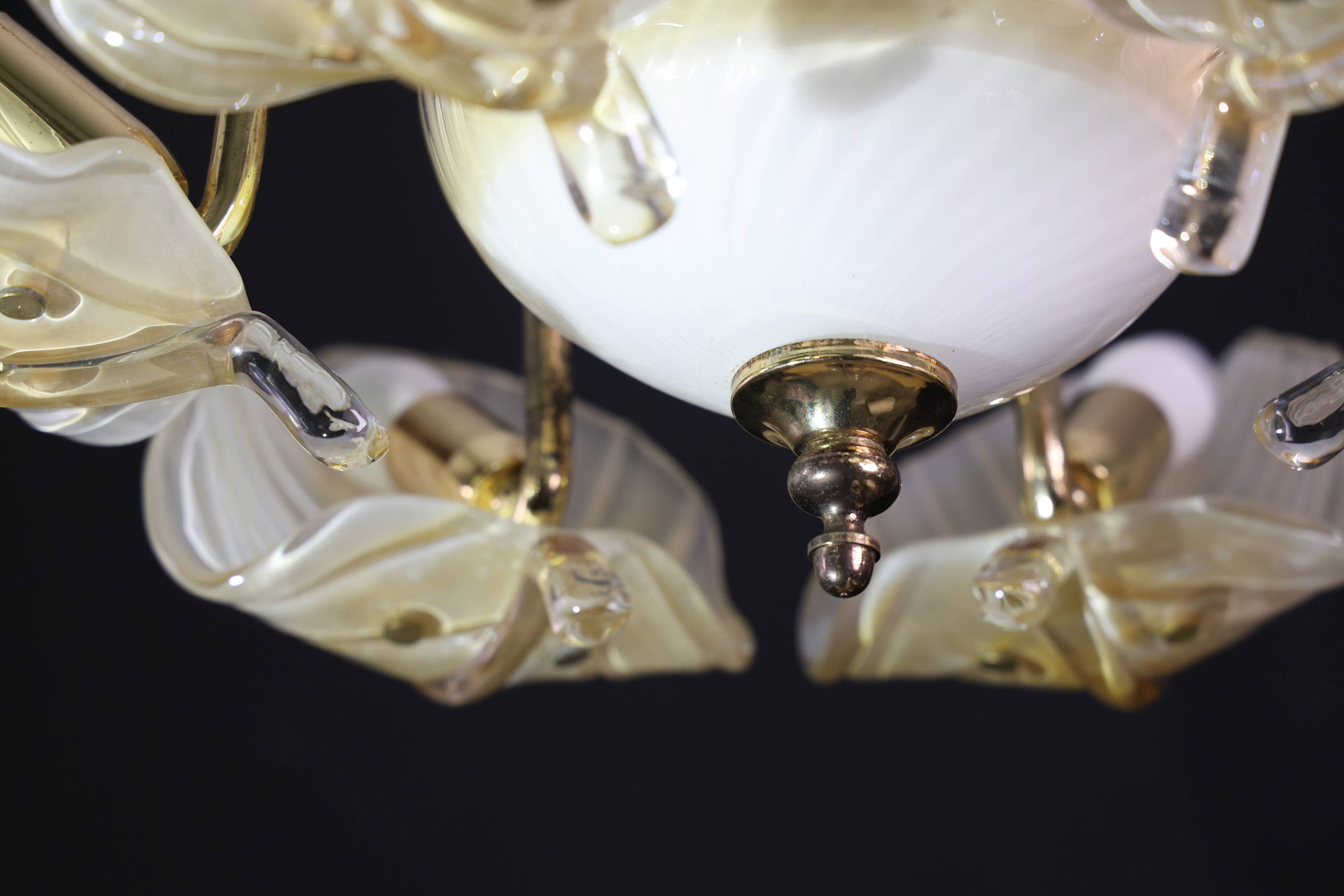 Exceptional Vintage 6-Light Gold Murano Glass Chandelier