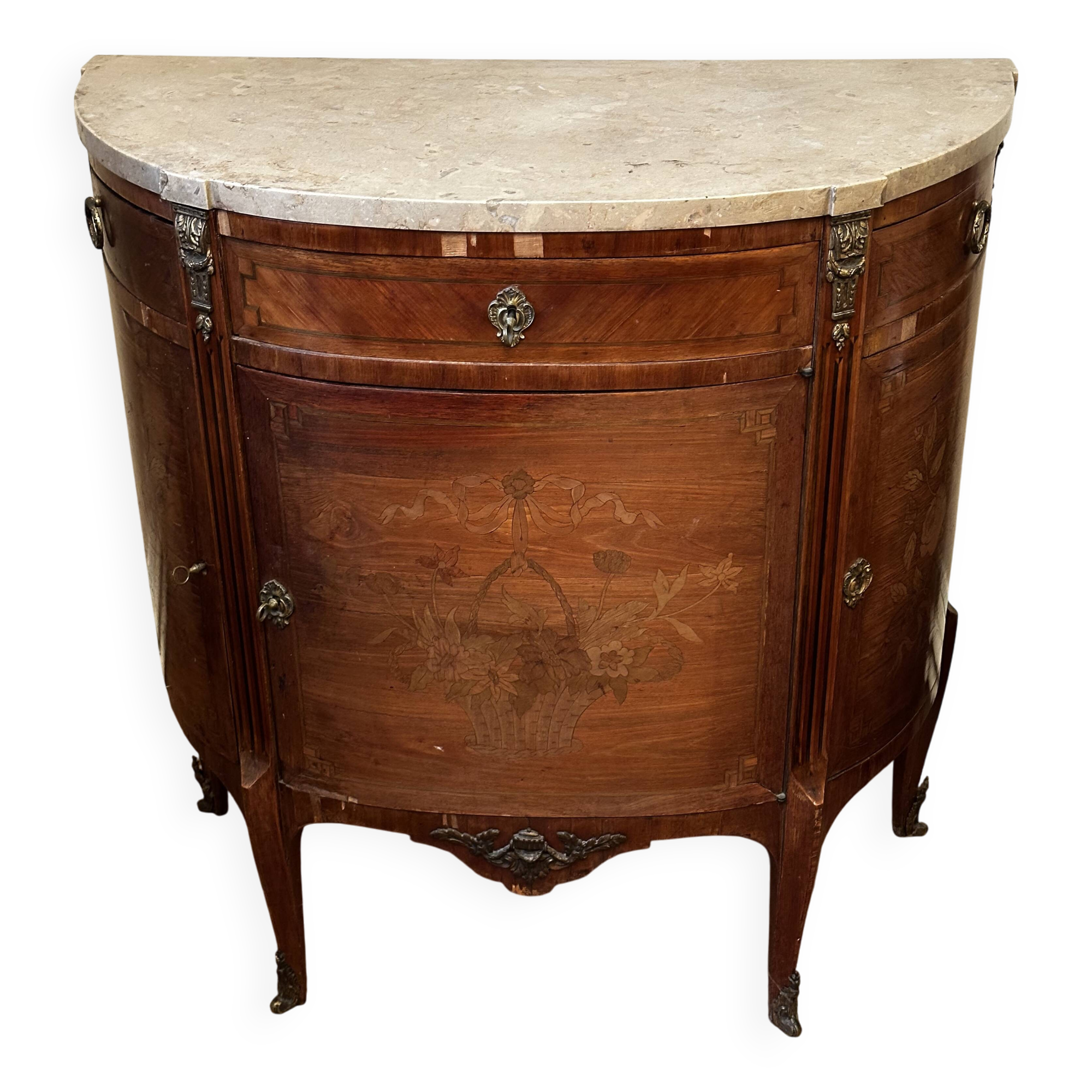 Louis XVI Style Half-Moon Chest of Drawers with Marquetry