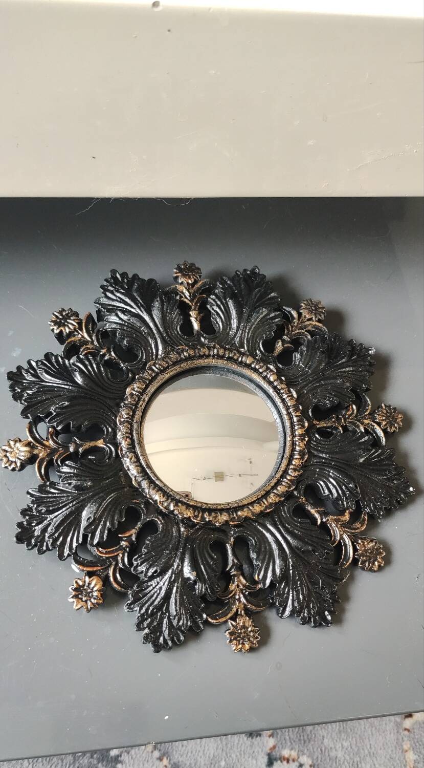 Small Sun Mirror Witch's Eye Round In Resin Patina Black/Copper