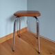 Caramel skaï stool and tapered feet in chrome metal