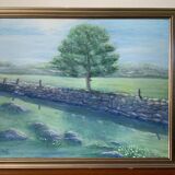 Vintage Original Oil On Canvas Painting Rural Landscape  1995