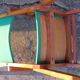 Table-desk set and his green leatherette Chair of the 1960s, feet vintage compass