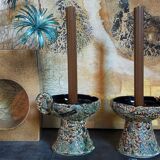 Pair of vintage Vanoise honey foam ceramic candlesticks