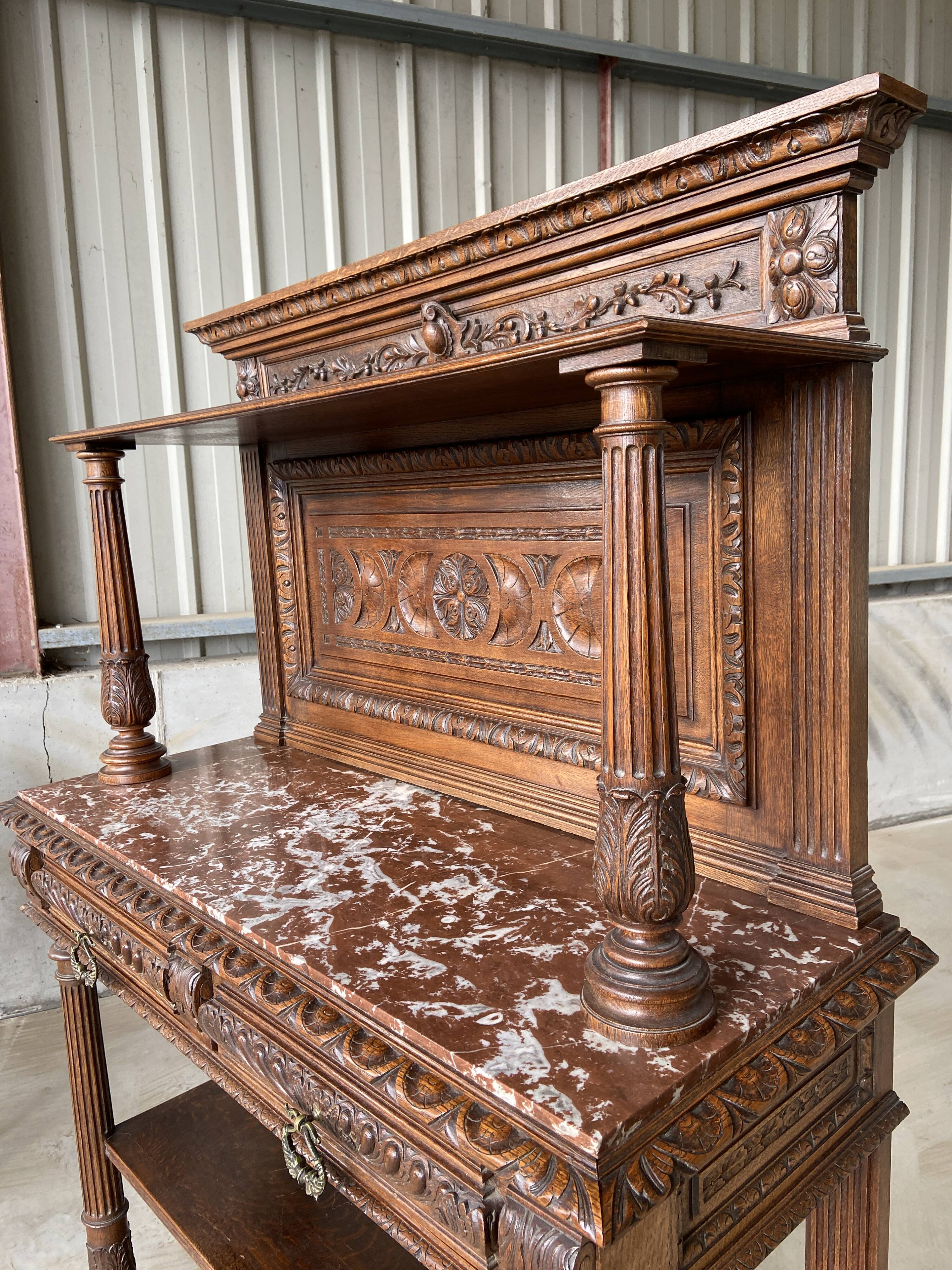 Neo Renaissance sideboard, France chateau Renaissance style Louis XIII carved oak 1880