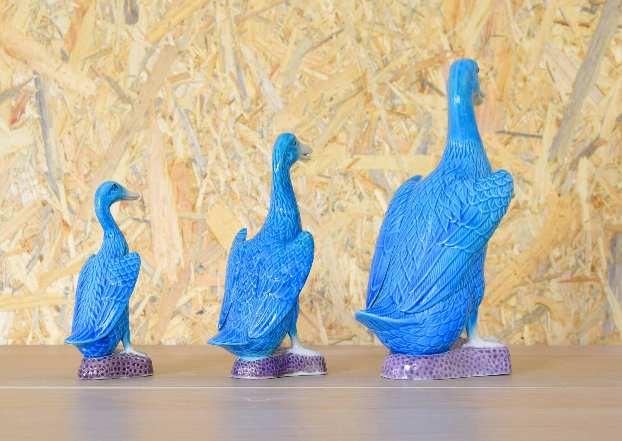 Set of three mid-century turquoise ducks, Chinese porcelain, 1950s