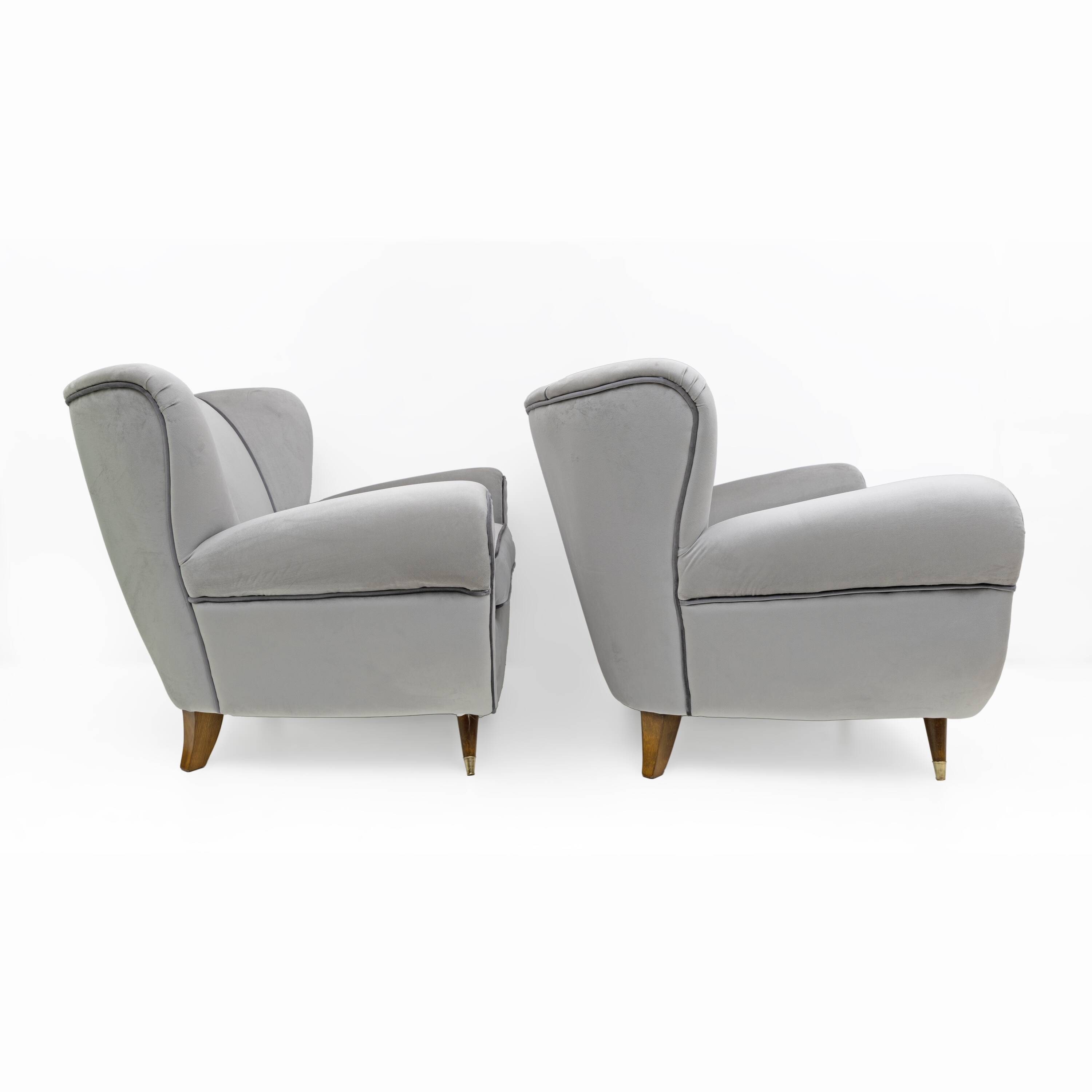 Attributed Guglielmo Ulrich Art Deco Italian Velvet Armchairs, 1940s, Pair