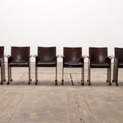 Tito Agnoli for Matteo Grassi leather dining table and six chairs
