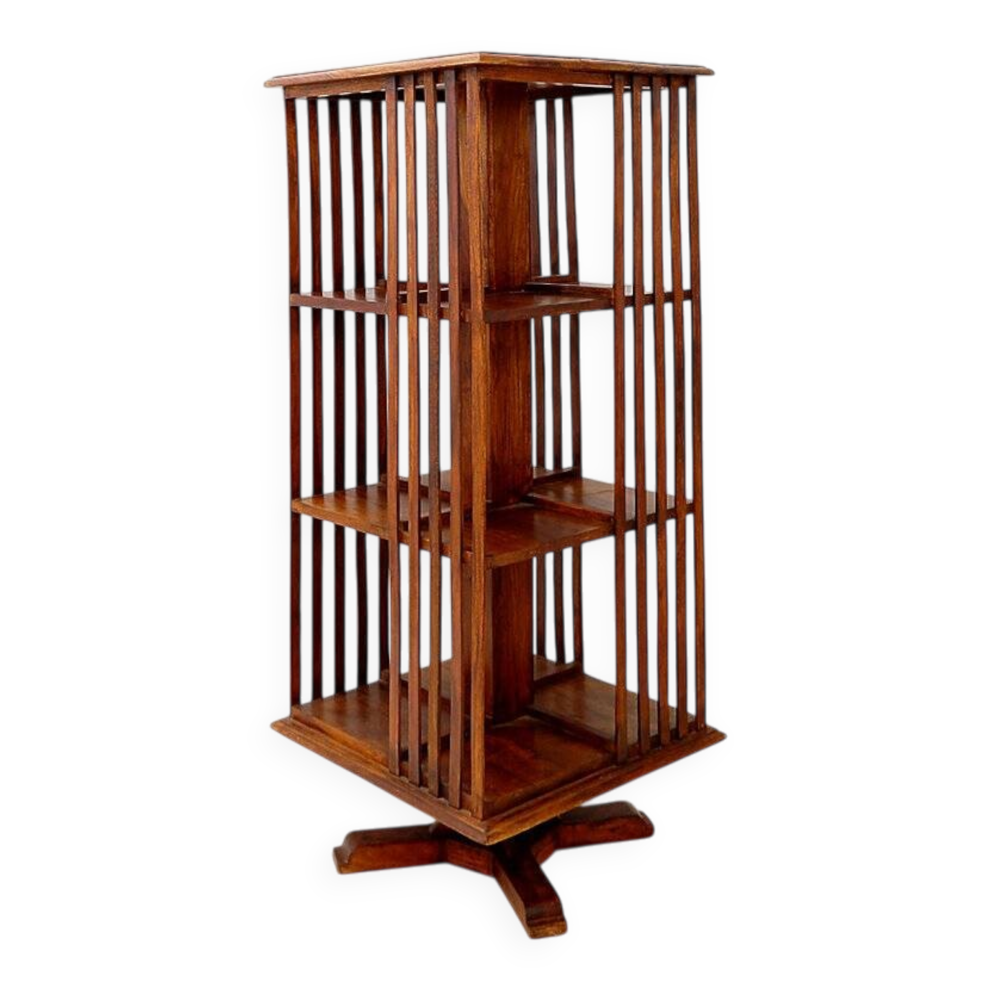 Rotating library on three levels with a central cruciform base.