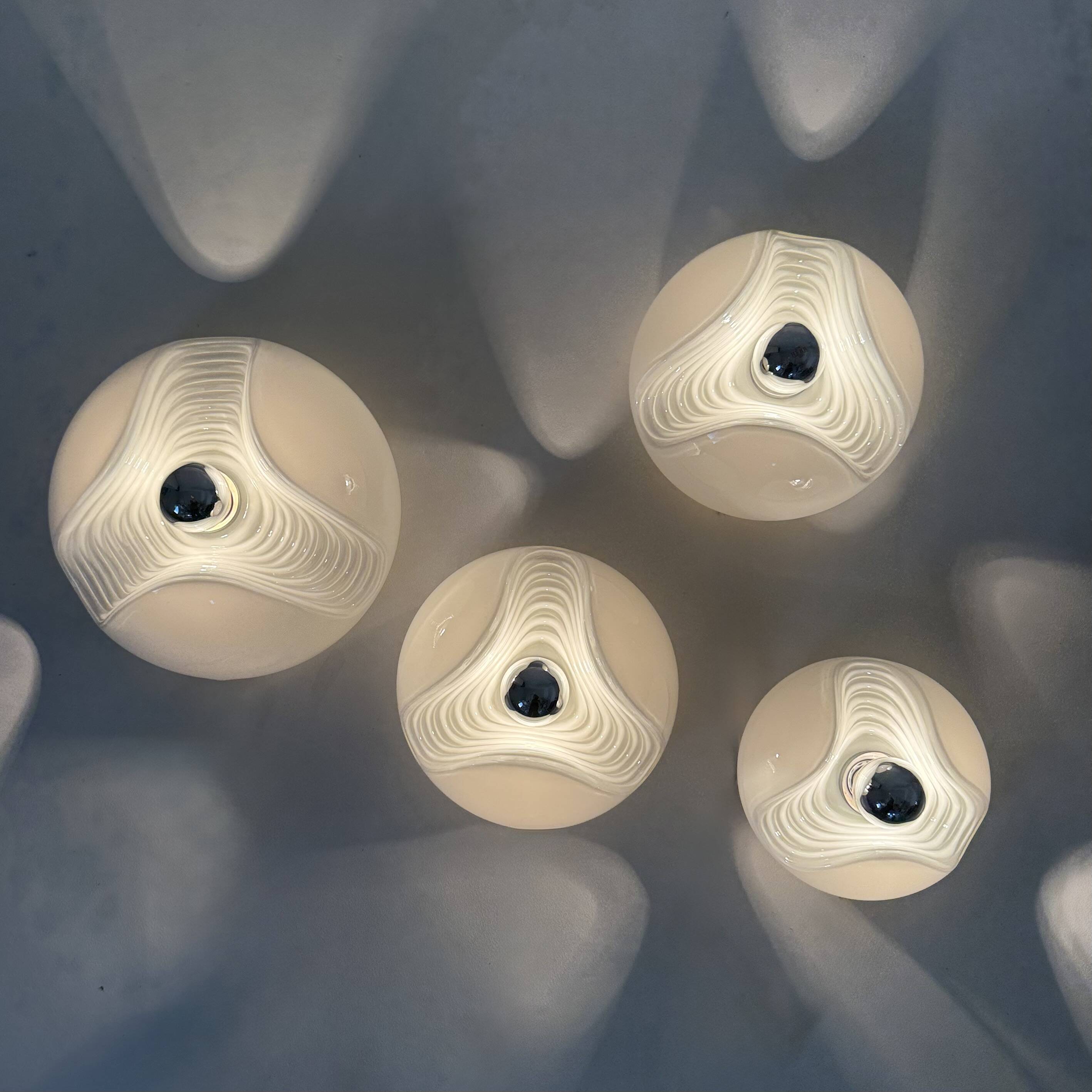 Set of 4 Peil & Putzler Wave milk glass Wall lamp , 1970s