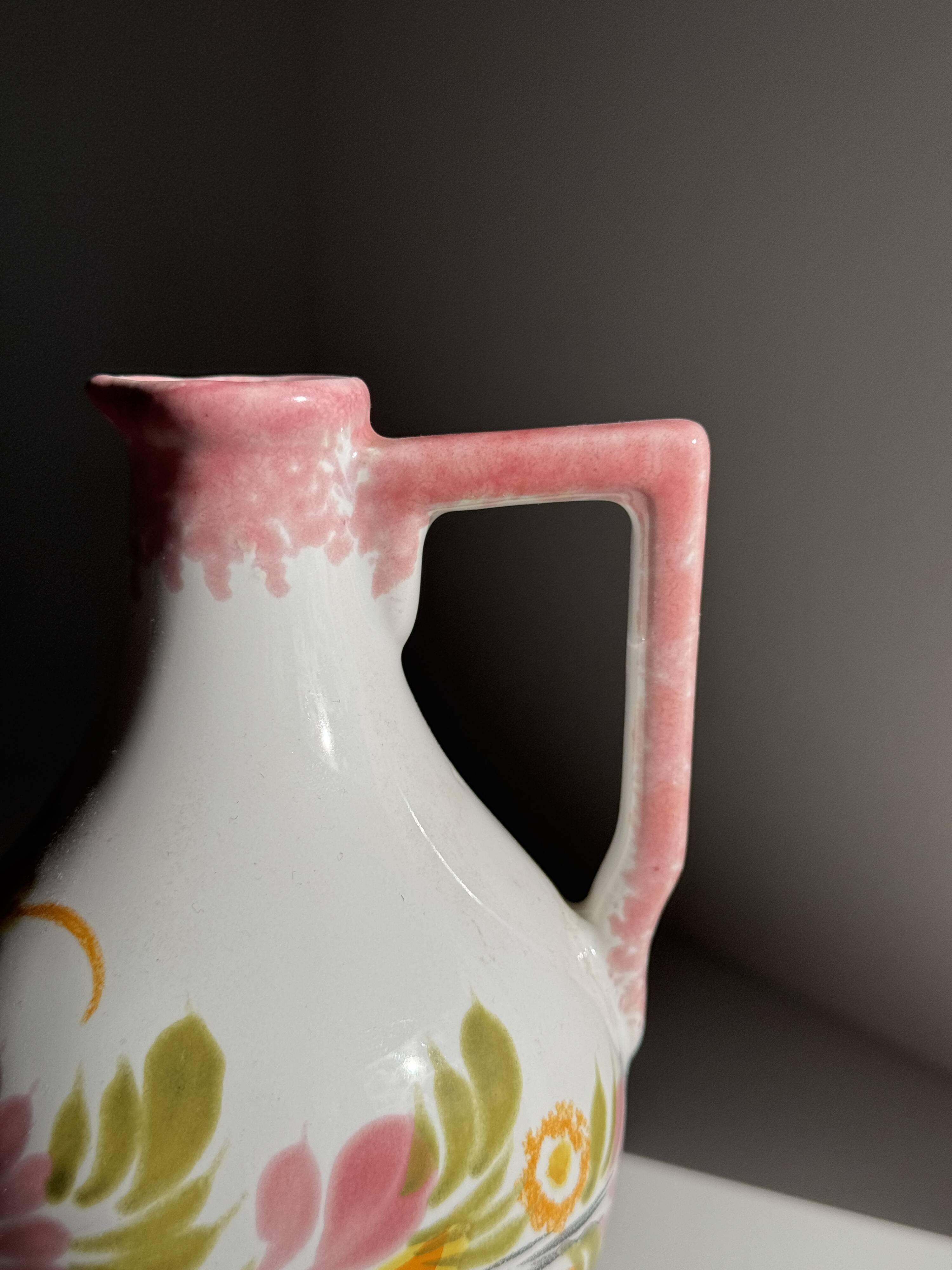 Mini vase with stylised flowers in green and yellow roses, H15.5.