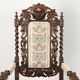 Antique Neo-Renaissance armchair in oak and fabric, 19th-20th century.