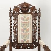Antique Neo-Renaissance armchair in oak and fabric, 19th-20th century.