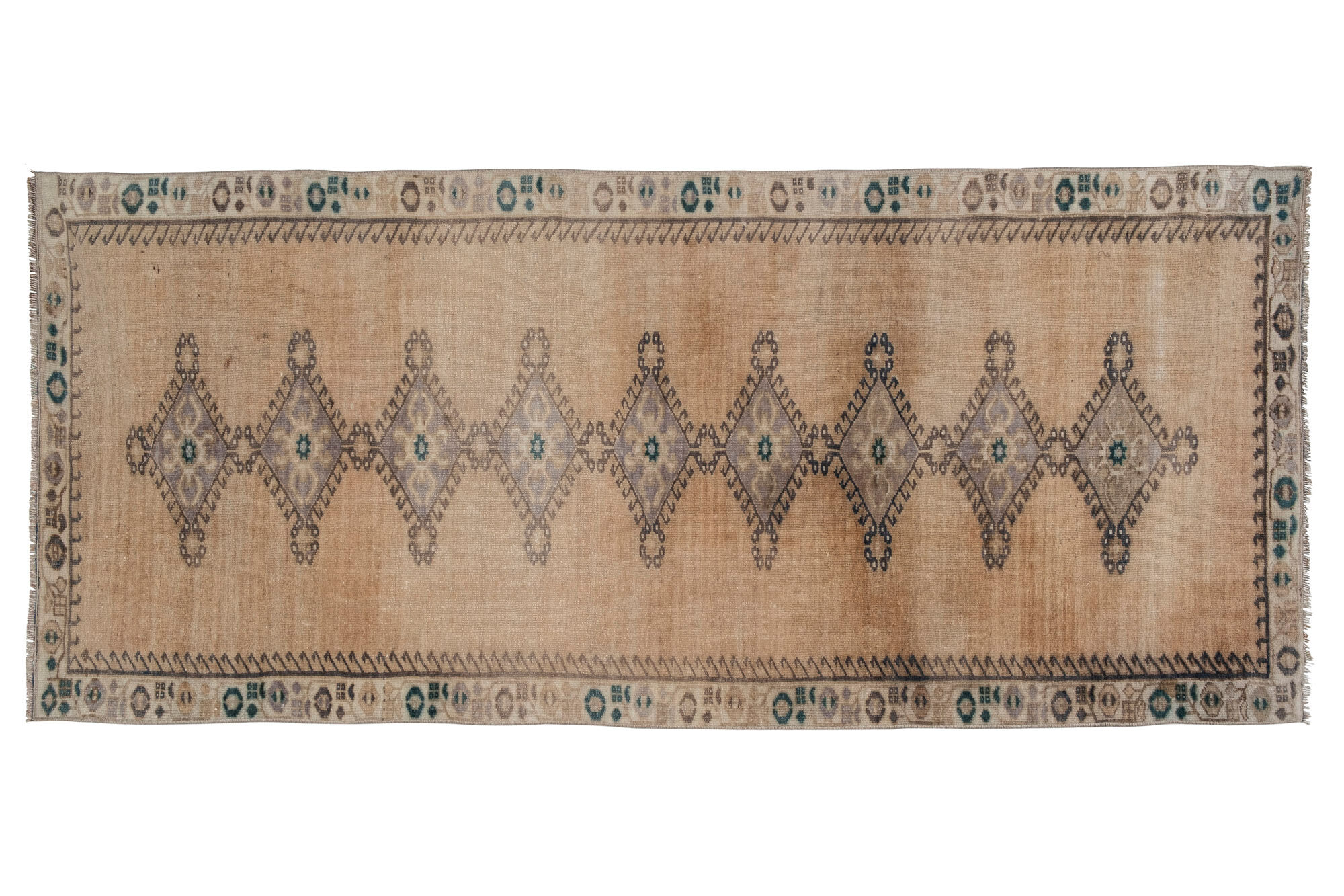 Distressed turkish oushak rug runner with soft color 100 x 228 cm