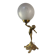 Antique lamp, gilded bronze, cherub, engraved glass globe, Mathieu lighting.