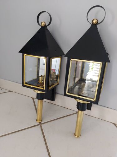 Pair of 1970s vintage lantern interior wall lamps