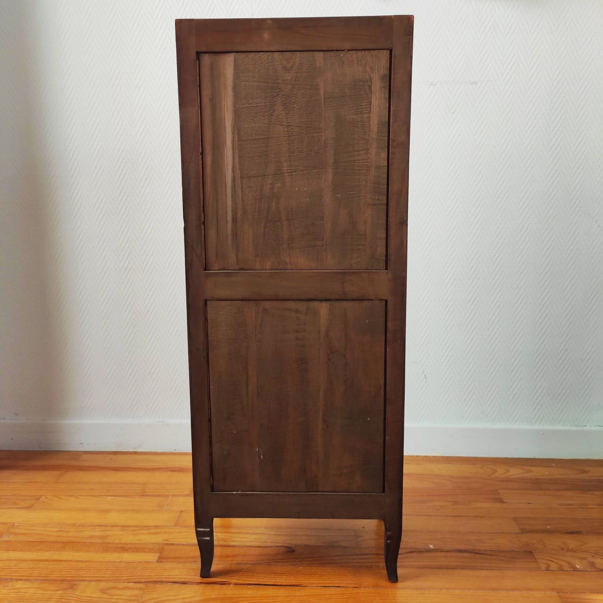 Curved chest of drawers in marquetry – marble top – Louis XV style