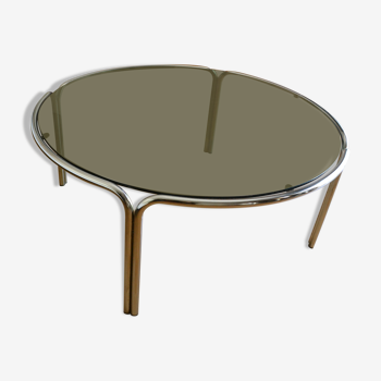 Coffee table 70s smoked glass metal
