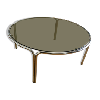 Coffee table 70s smoked glass metal