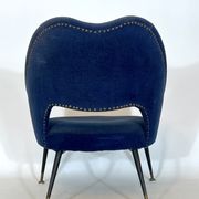 Vintage Italian blue fabric and brass armchair from 50s