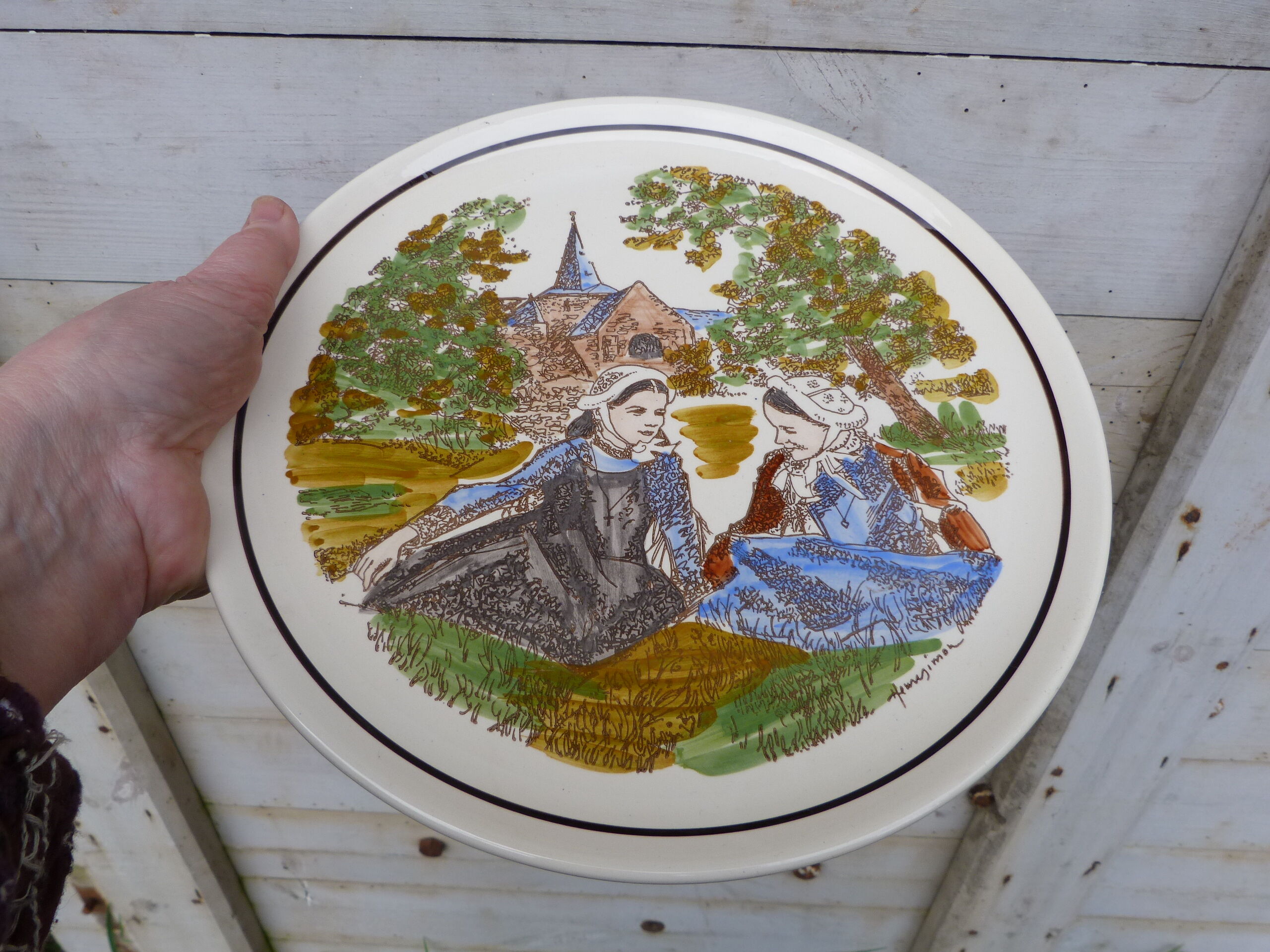Antique decorative plate Pornic ceramic signed Henry Simon