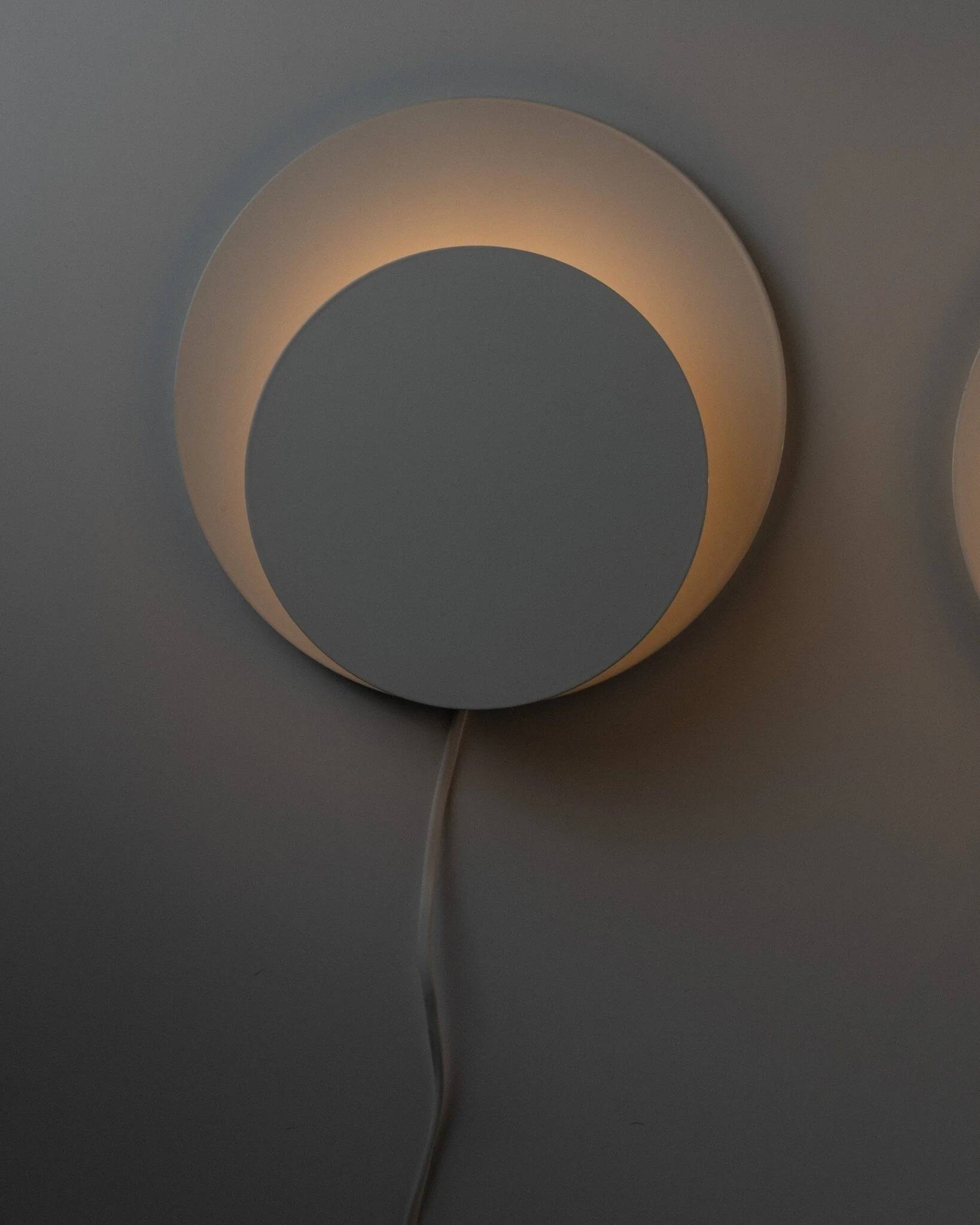 White metal Cirkel wall lamps by Kjeld Darø - set of 2, Danish 1980s diffused light