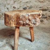 Brutalist stool in solid cherry wood – France circa 1900
