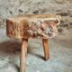 Brutalist stool in solid cherry wood – France circa 1900