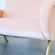 Two-seater sofa from the 1950s in pink, Pierre Frey.