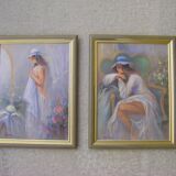 Pair of paintings with feminine decoration